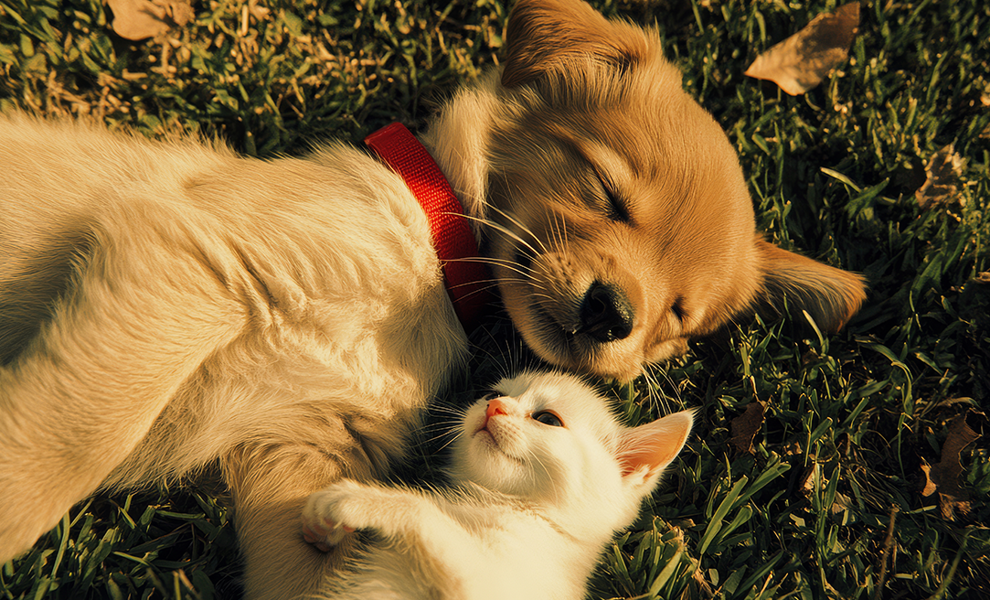 Chat et chiens amis